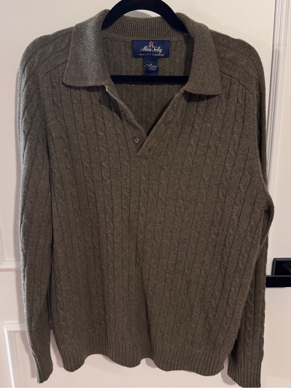 Allen Solly Olive Cable-Knit V-Neck Polo Sweater - Men